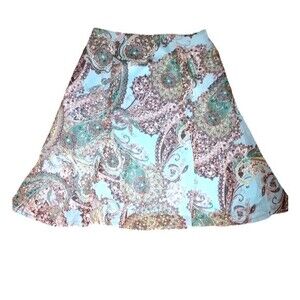 Cato Blue Paisley A-Line Midi Skirt Size 8